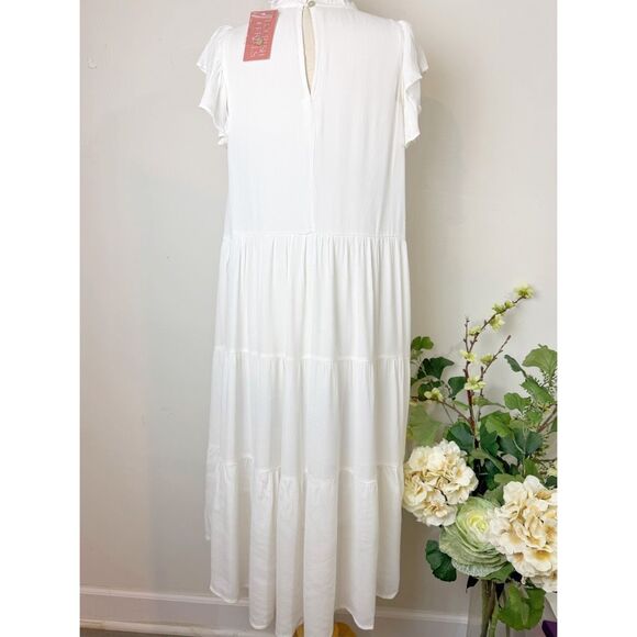 PINCH | ruffled tea length white dress | new nwt | large - Picture 7 of 12